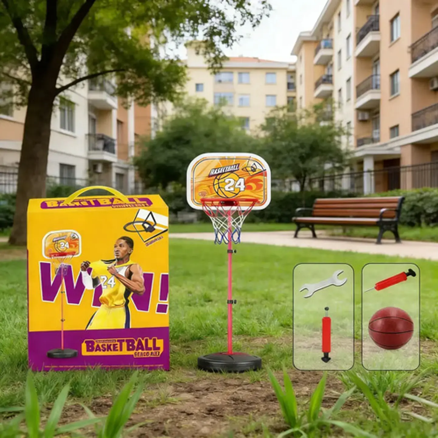Canasta Cancha Basketball Infantil Ajustable Baloncesto 1.7m 3