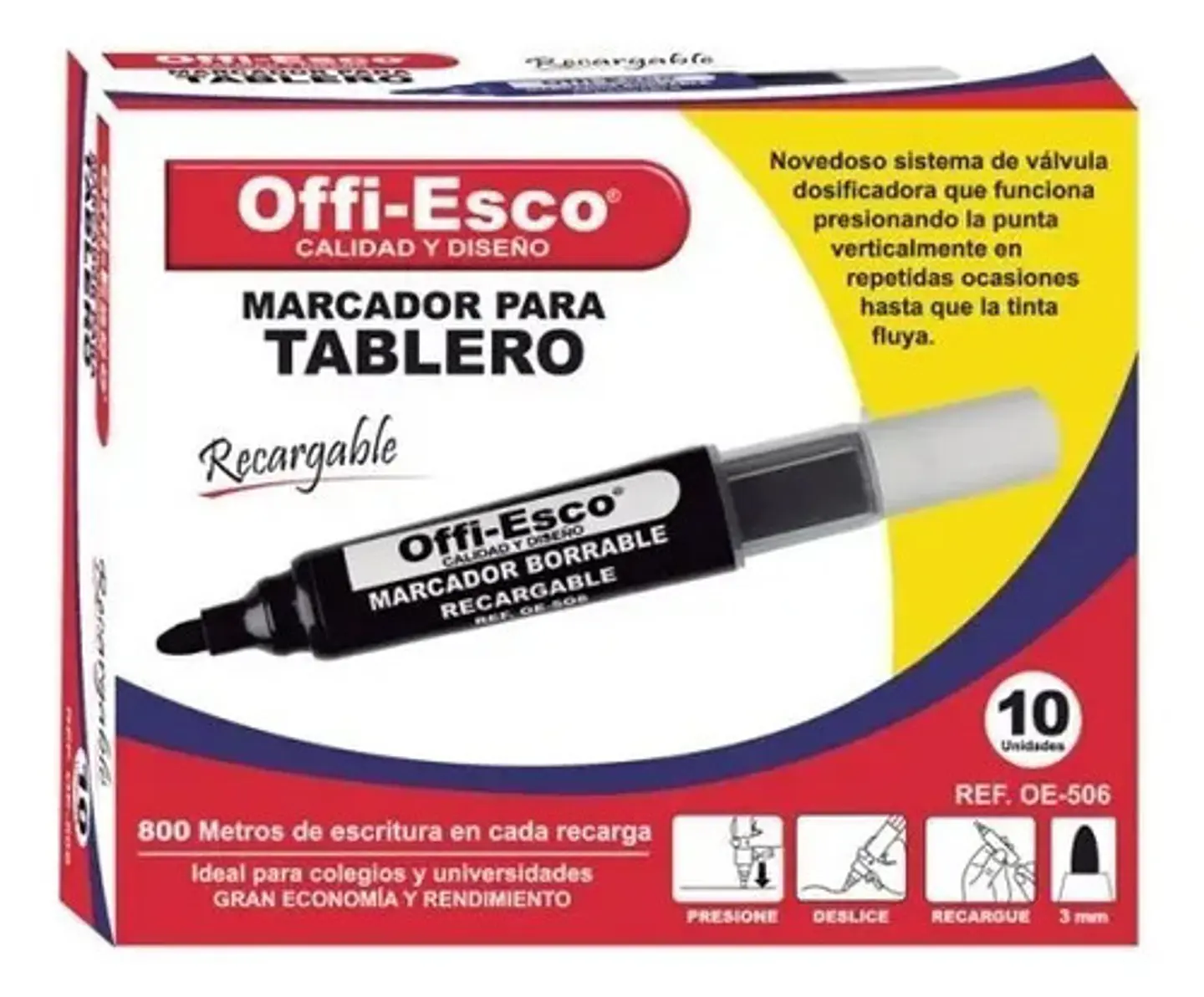 Marcador Borrable Recargable Offi-esco Negro Punta Japonesa Pack 10 Para Acrílico 1