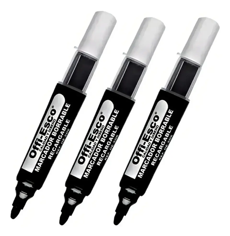 Marcador Borrable Recargable Offi-esco Negro Punta Japonesa Pack 10 Para Acrílico 3