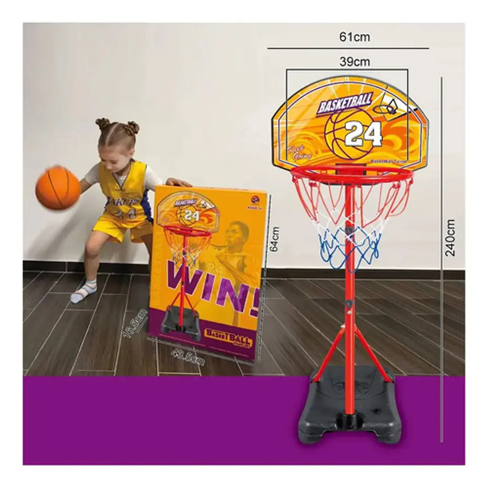Set Cancha Baloncesto Infantil Aro Balón Base Ajustable 2.4m 4