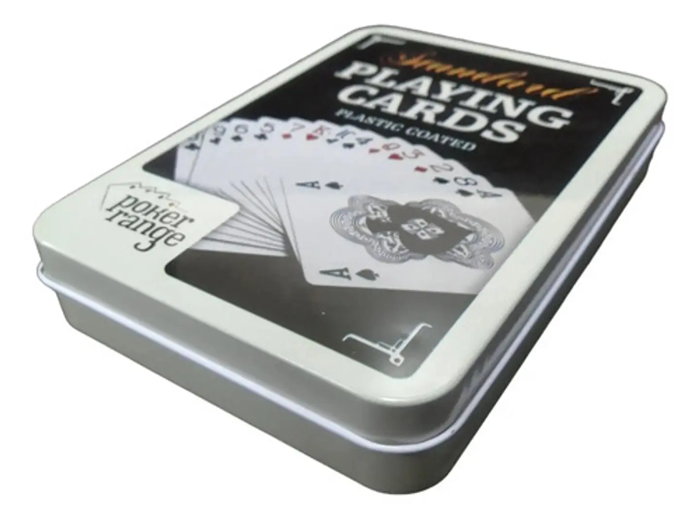 Baraja Cartas Juego Poker Plásticas Estuche Metálico Dados 4