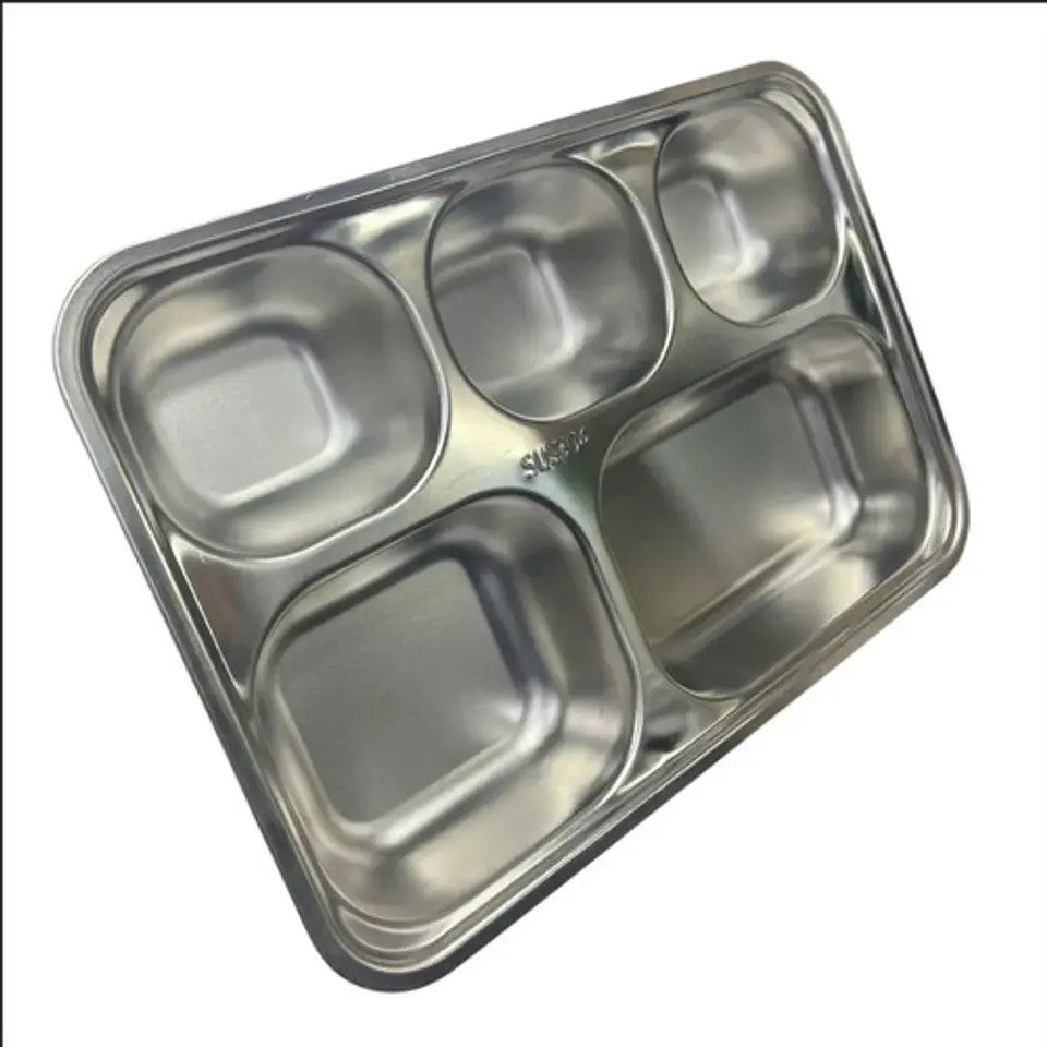 Plato Rectangular 5 Divisiones Acero Inoxidable Comida 2