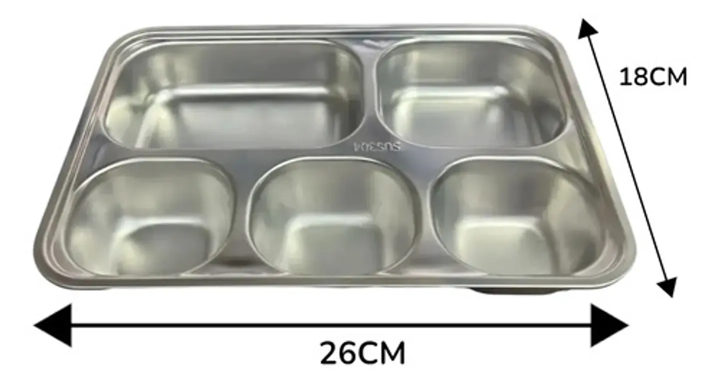Plato Rectangular 5 Divisiones Acero Inoxidable Comida 5