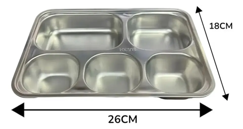 Plato Rectangular 5 Divisiones Acero Inoxidable Comida 5