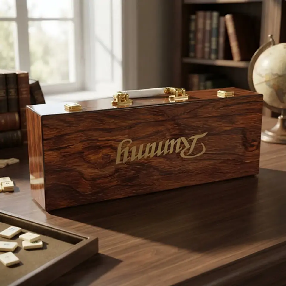 Juego De Mesa Rummy Q En Estuche De Madera De Lujo Brillante 4