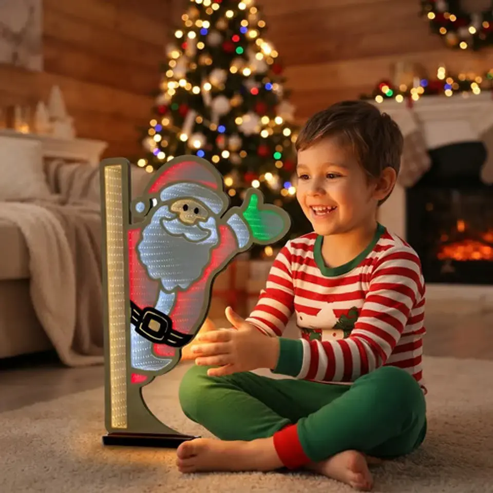 Figura Decorativa Papá Noel Con Luces Led Efecto Infinito 3