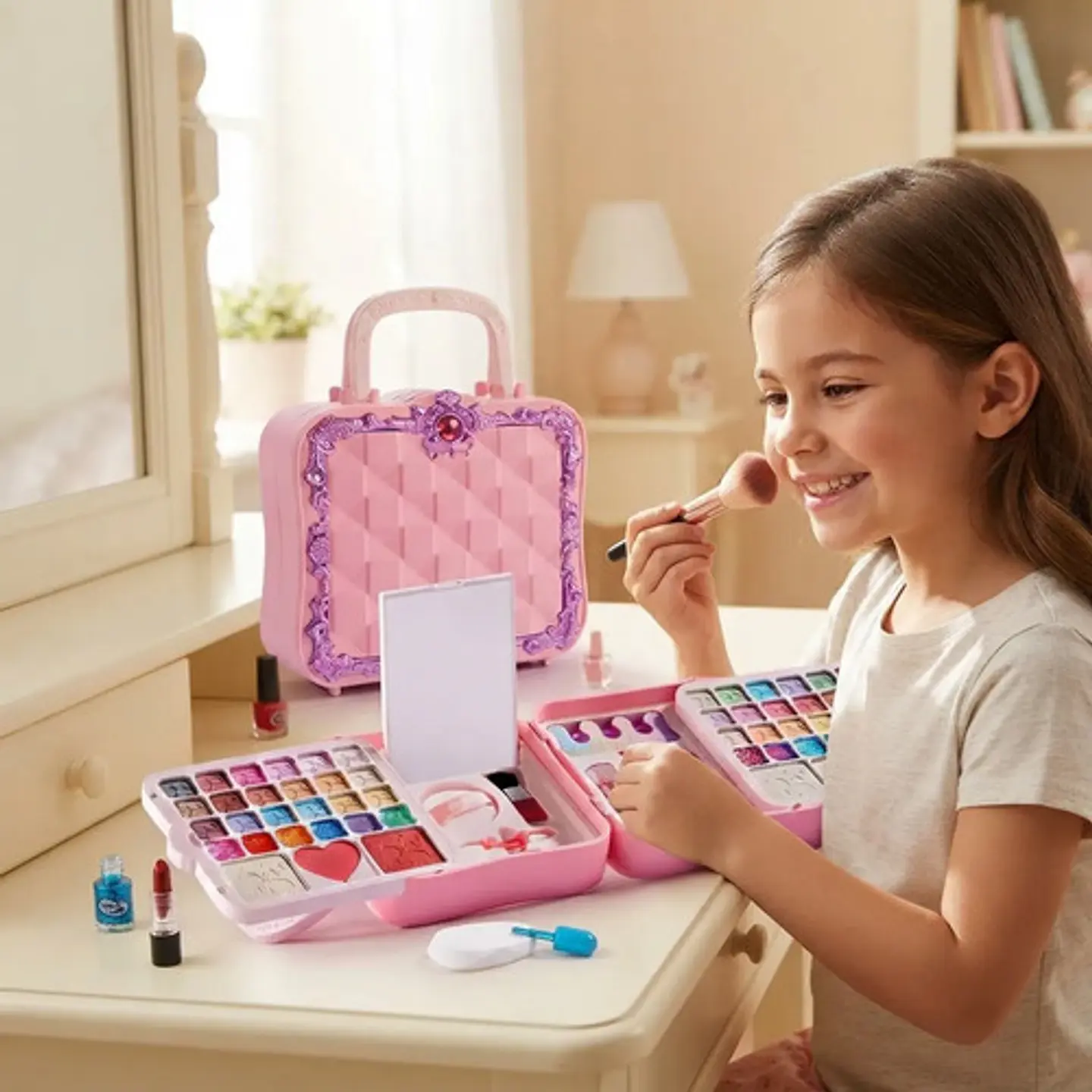 Set De Maquillaje Para Niñas Con Maleta Rosa Brillante 5