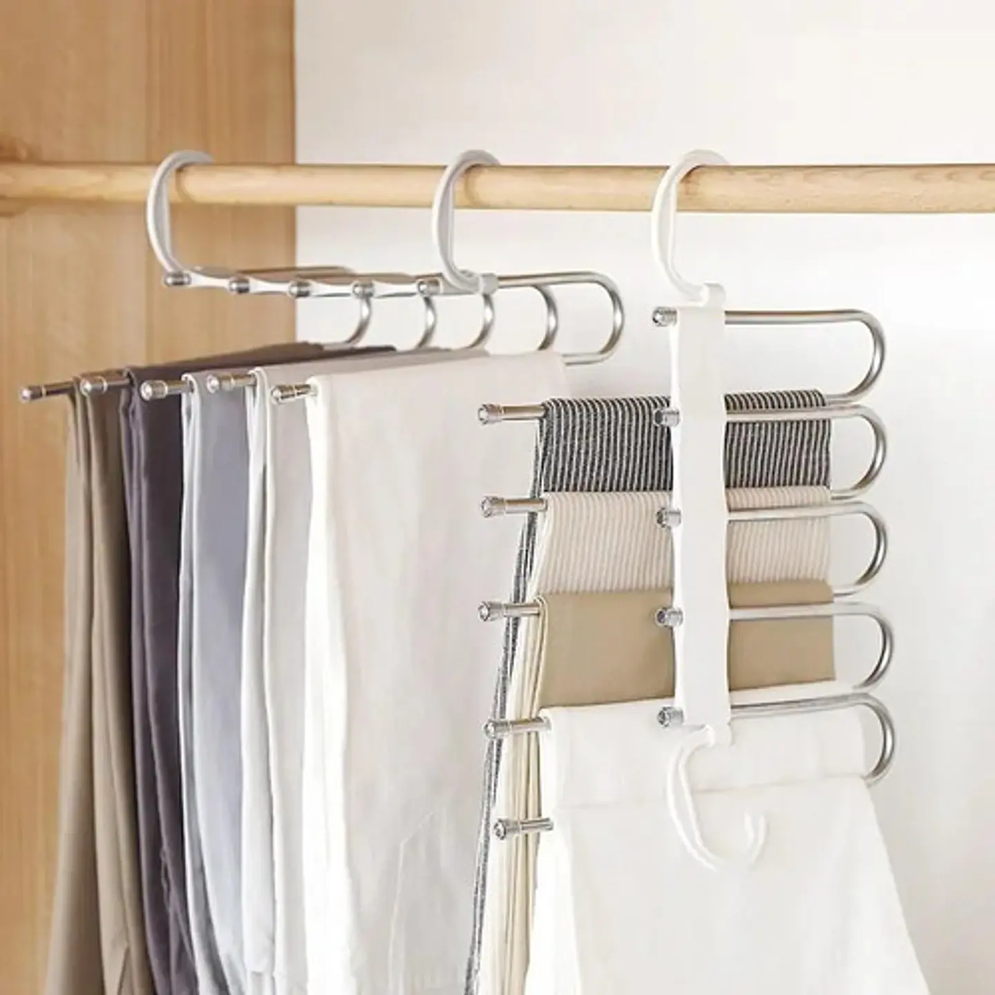 Gancho Pantalones Organizador Multiple Ahorra Espacio 5 En 1 Color Blanco 2