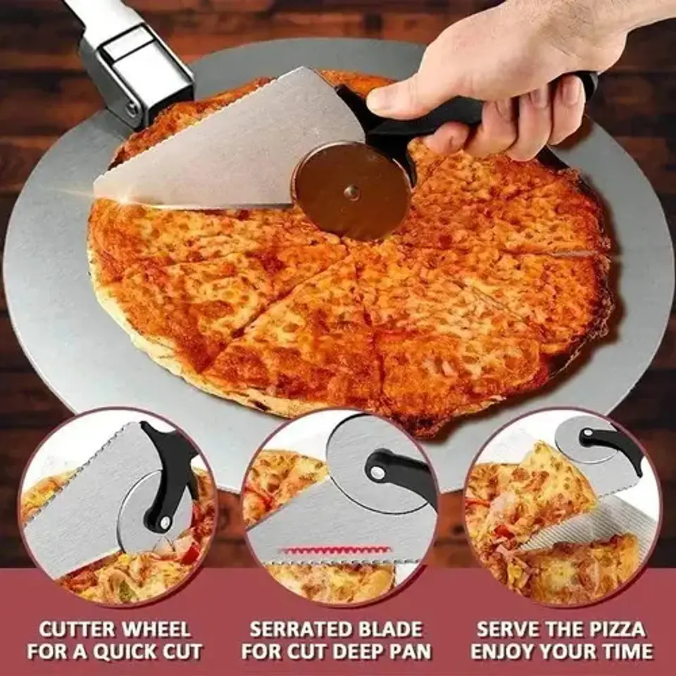Espátula Cortador De Pizza 2en1 Kitchen Tools Px-24 Acero Inoxidable Negro 3