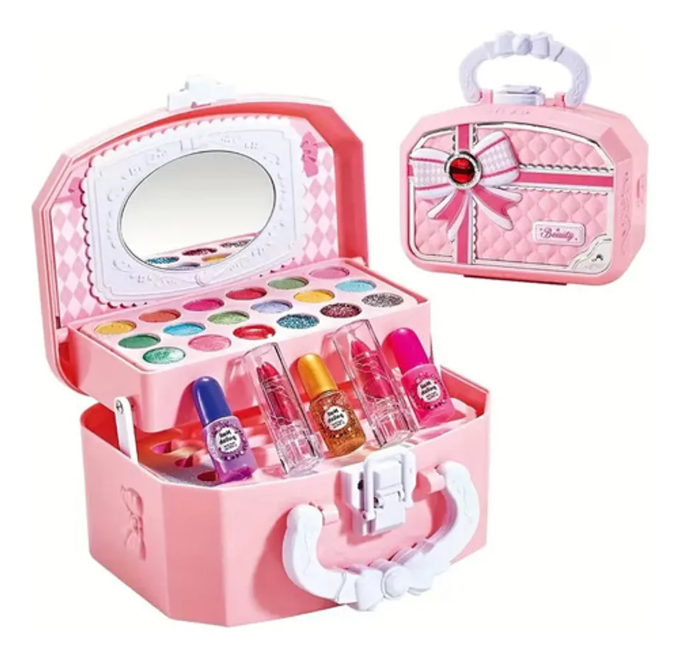 Set De Maquillaje Para Niñas Maleta Rosada Con Espejo 1