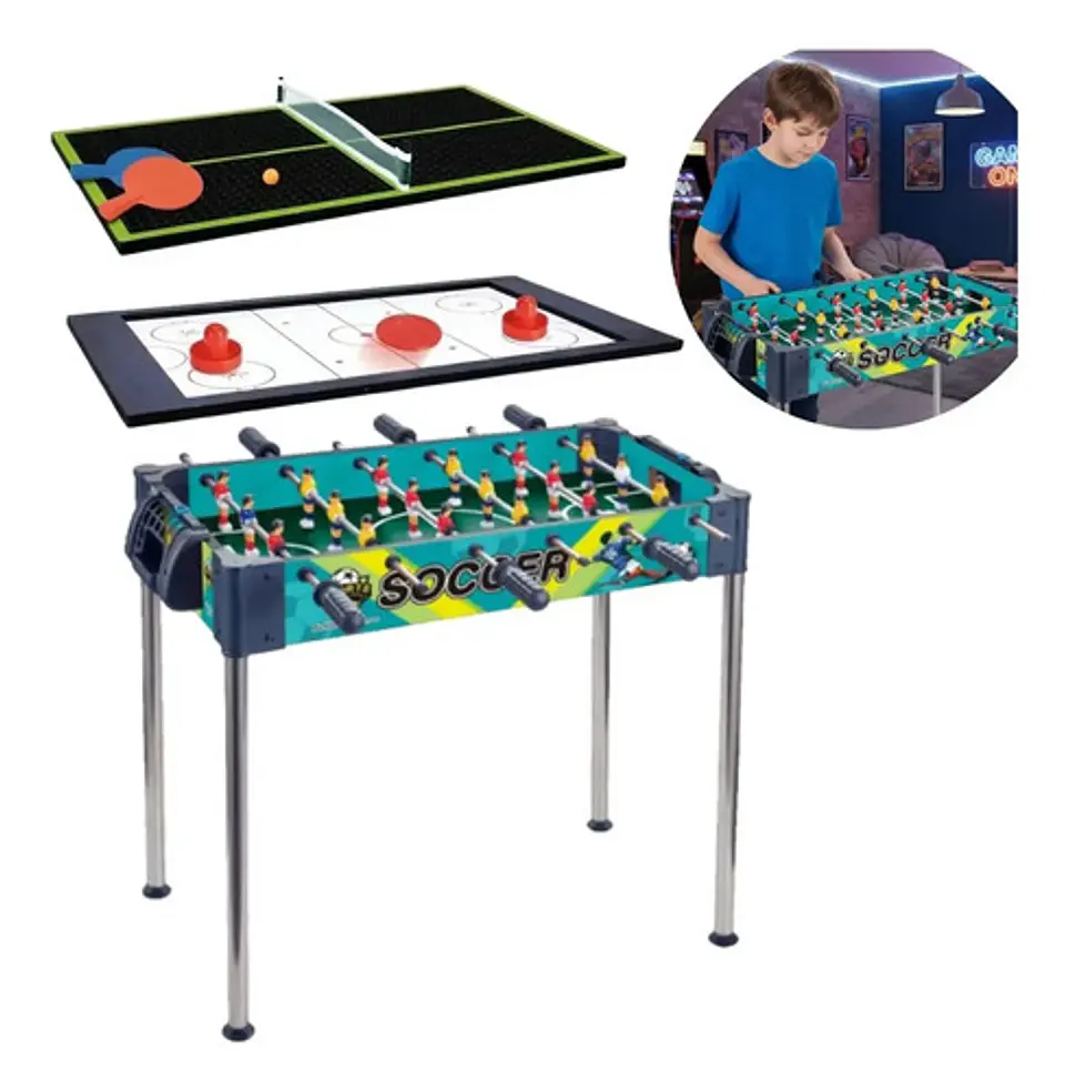 Mesa De Futbolín 3 En 1, Hockey Y Tenis De Mesa Verde 2