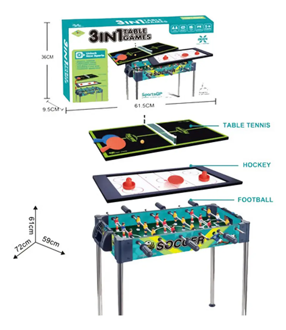 Mesa De Futbolín 3 En 1, Hockey Y Tenis De Mesa Verde 4