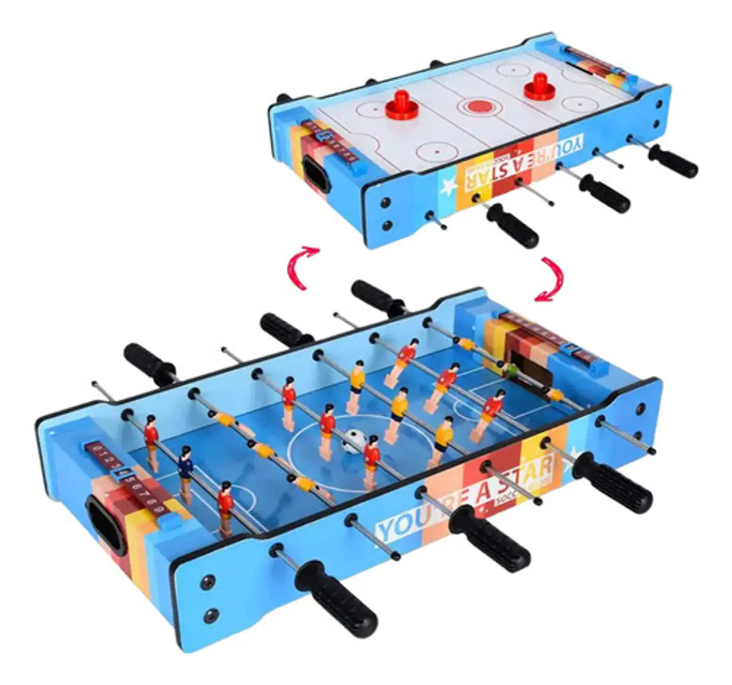 Futbolito Y Hockey Juego De Mesa Portátil 2 En 1 De Madera 1