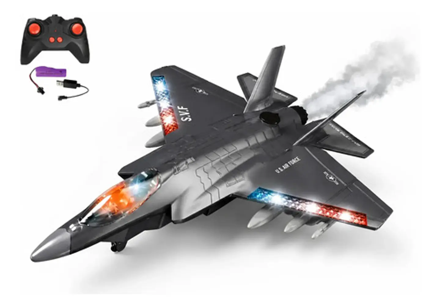 Avión F-50 De Juguete A Control Remoto Niño Con Luces Y Humo 1