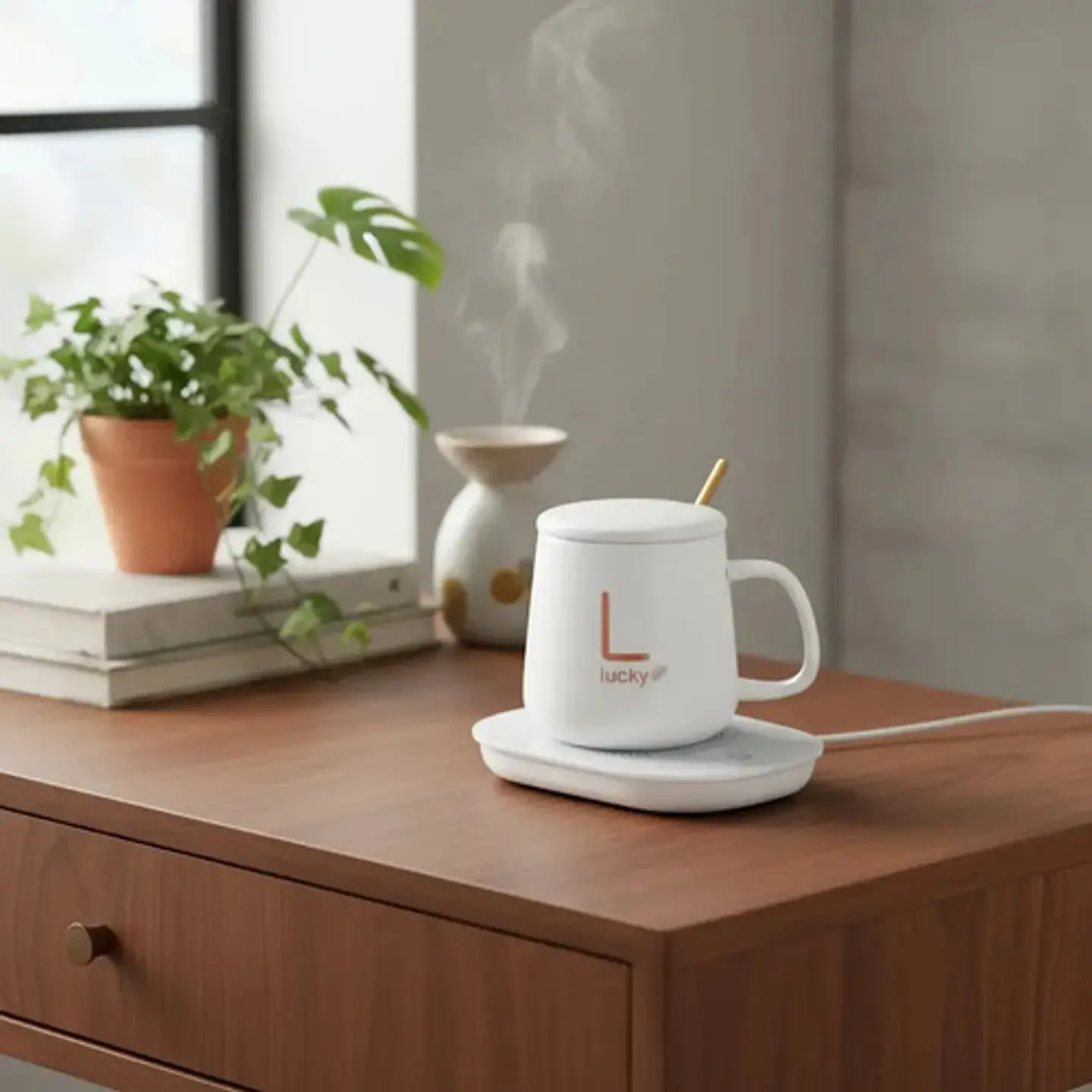 Taza Calentadora Eléctrica De Cerámica Con Termostato Y Accesorios, En Blanco Taza Electrica 2