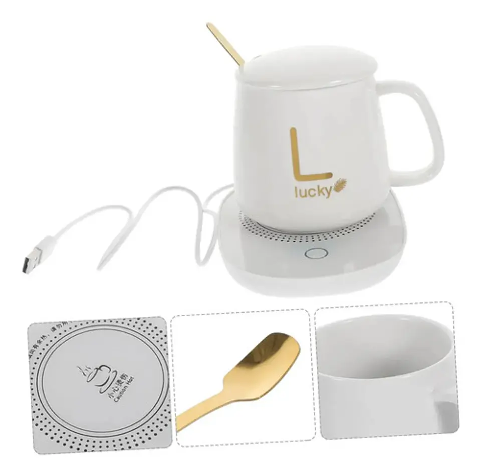 Taza Calentadora Eléctrica De Cerámica Con Termostato Y Accesorios, En Blanco Taza Electrica 3