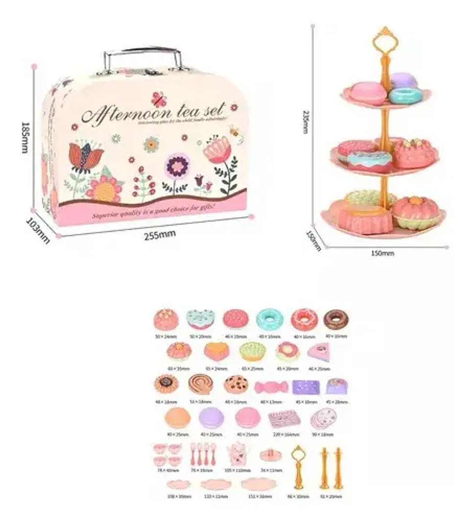 Set Te Loza Afternoon Niñas Juego Postre Maletin 3