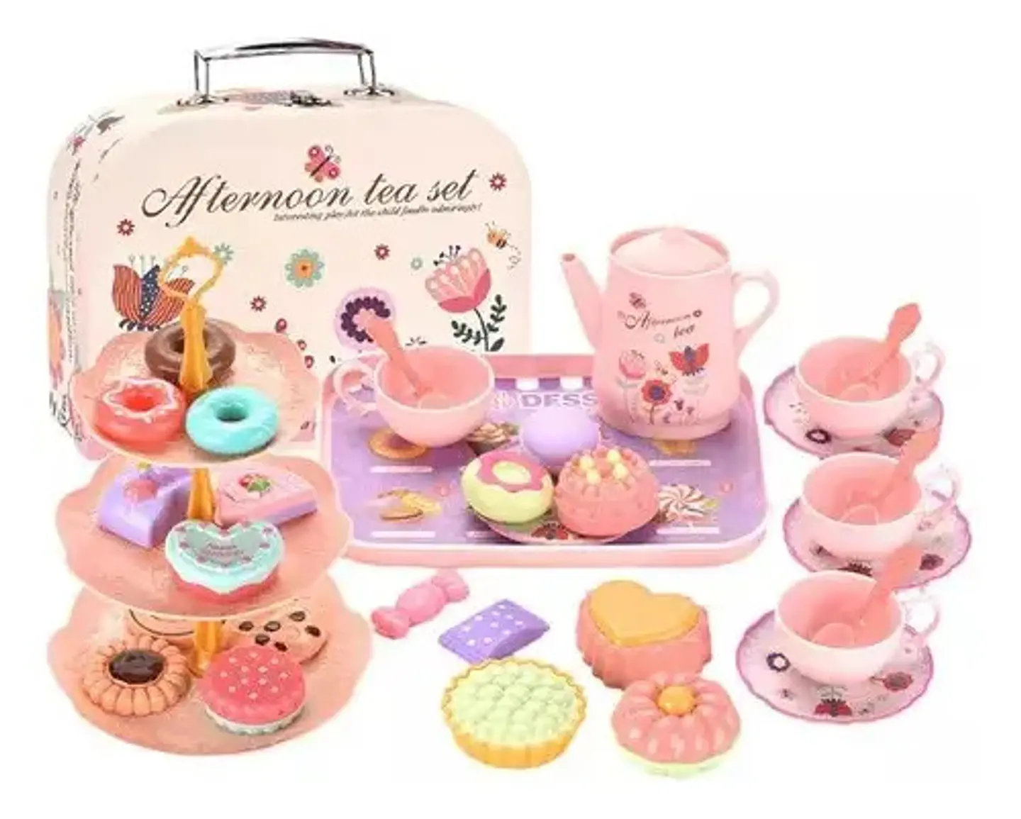 Set Te Loza Afternoon Niñas Juego Postre Maletin 4