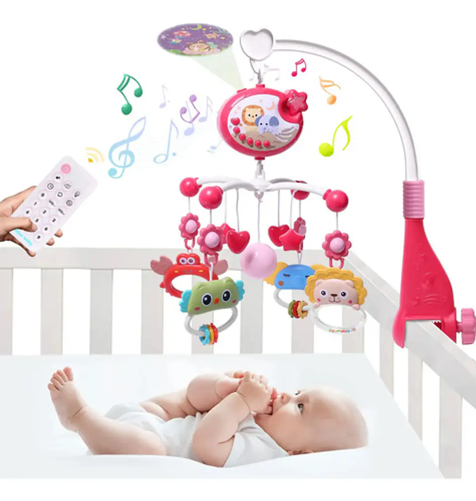 Movil Musical Cuna Bebe Proyector Control Remoto 1