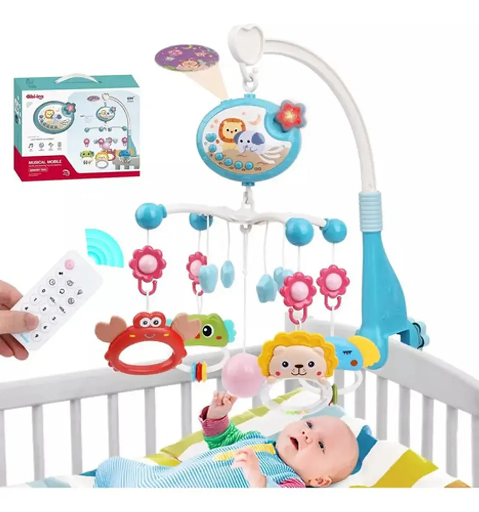 Movil Musical Cuna Bebe Proyector Control Remoto 5