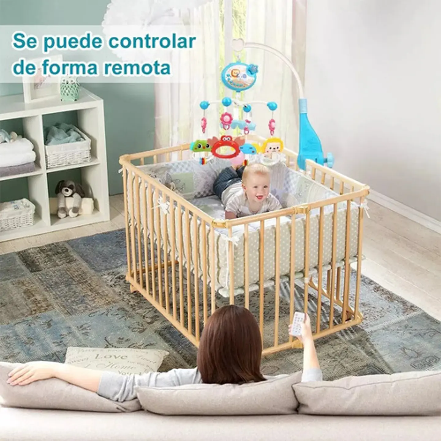 Movil Musical Cuna Bebe Proyector Control Remoto 6