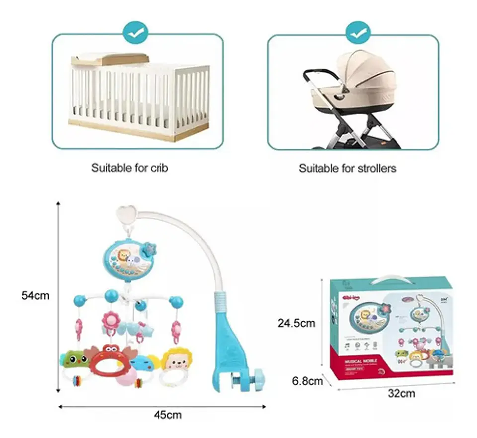 Movil Musical Cuna Bebe Proyector Control Remoto 7