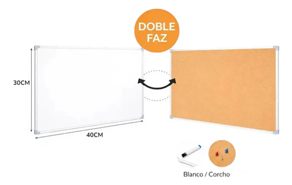 Tablero Corcho Acrilico Magnetico 40 X 30 Doble Faz Oficina 3