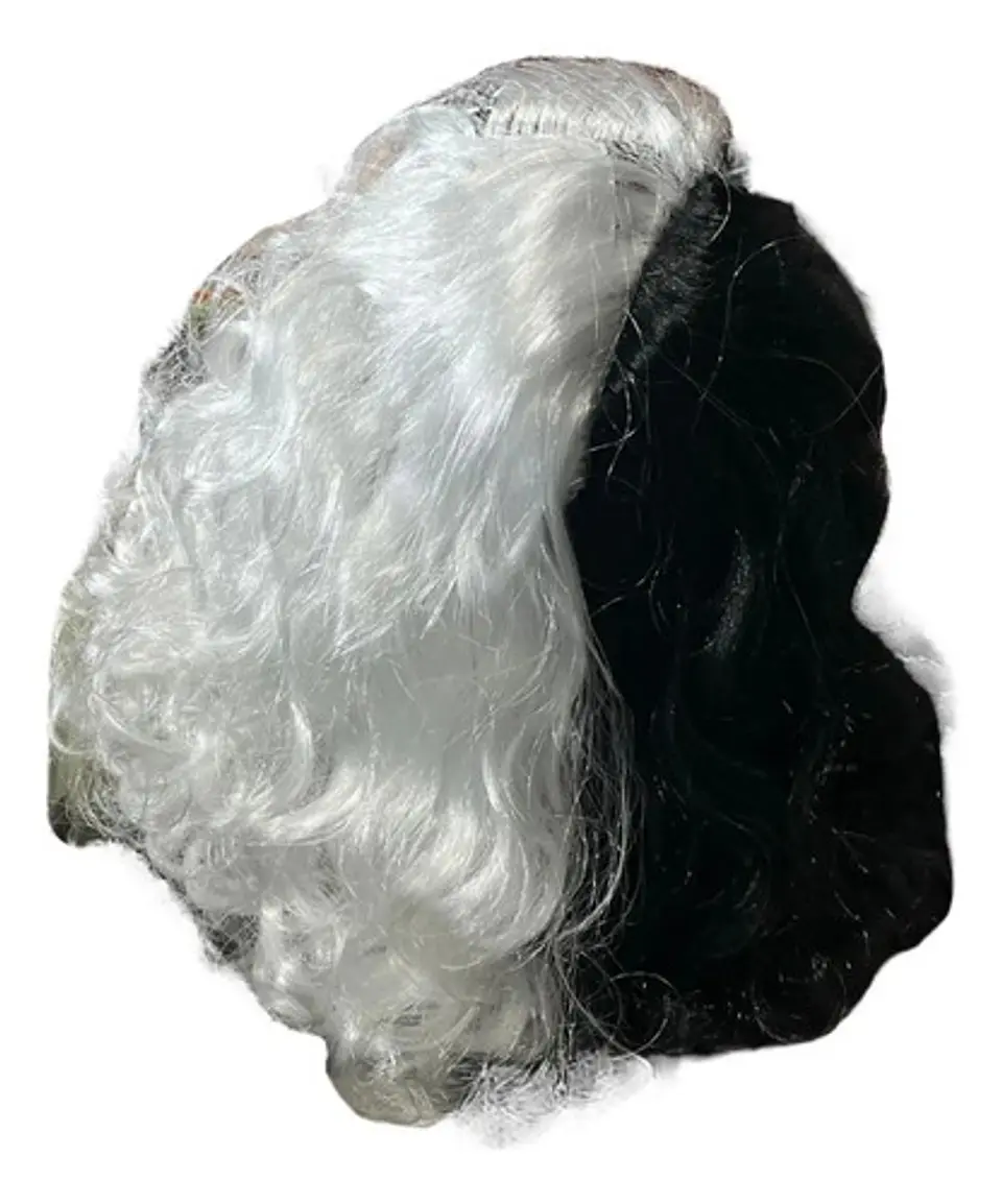 Peluca Corta Blanco/negro Disfraz Haloween  Villana Cruella 6