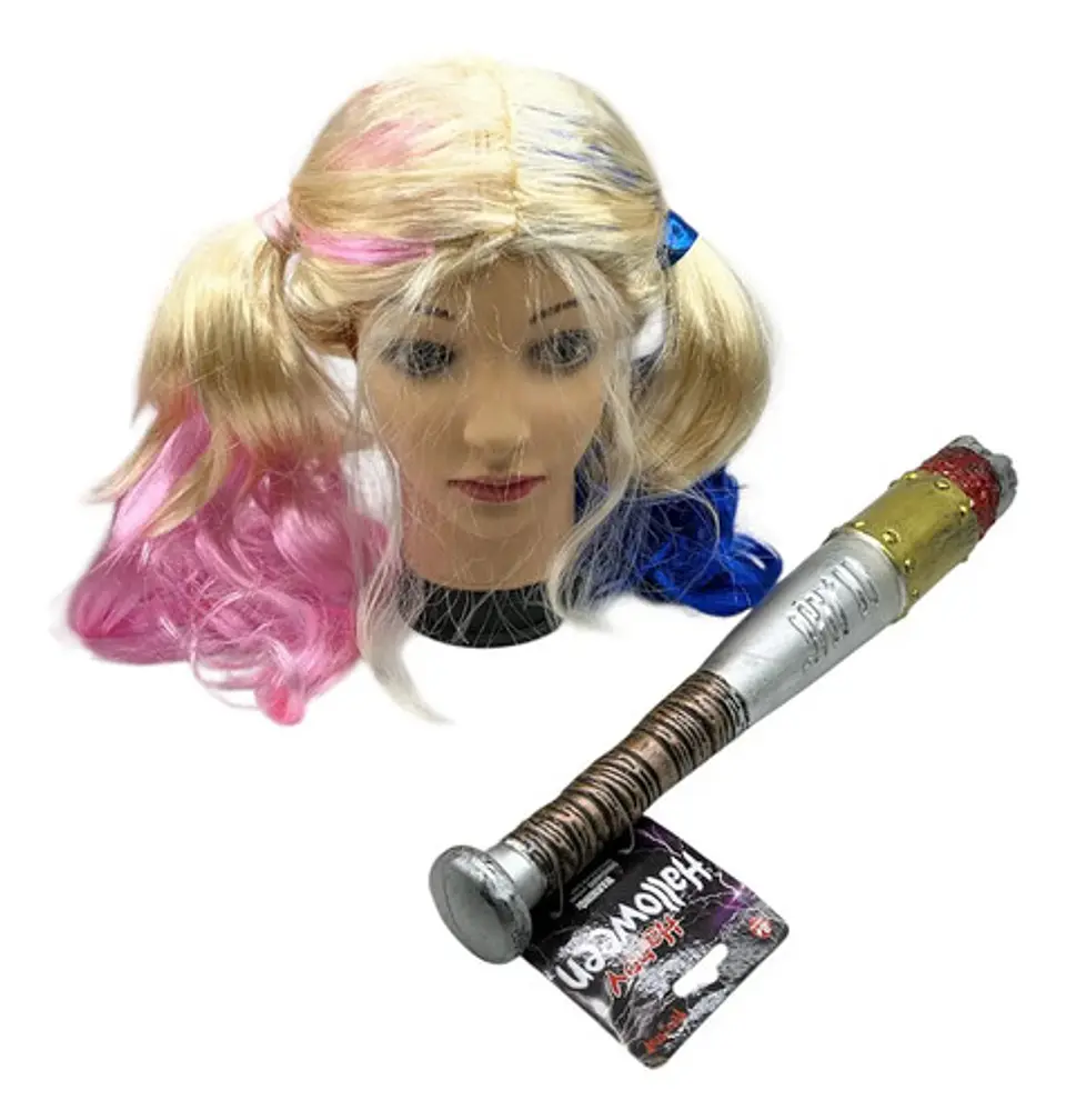 Set Harley Quinn Bate Ensangrentado + Peluca Halloween   6