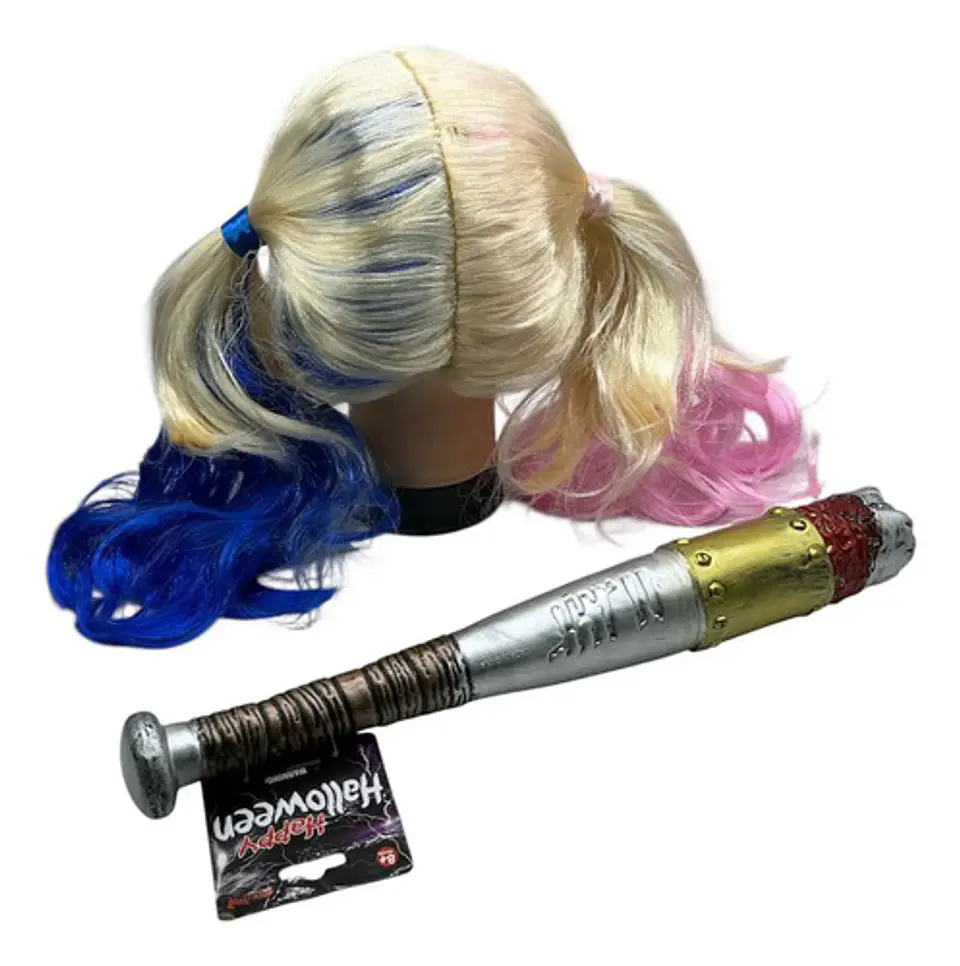 Set Harley Quinn Bate Ensangrentado + Peluca Halloween   7