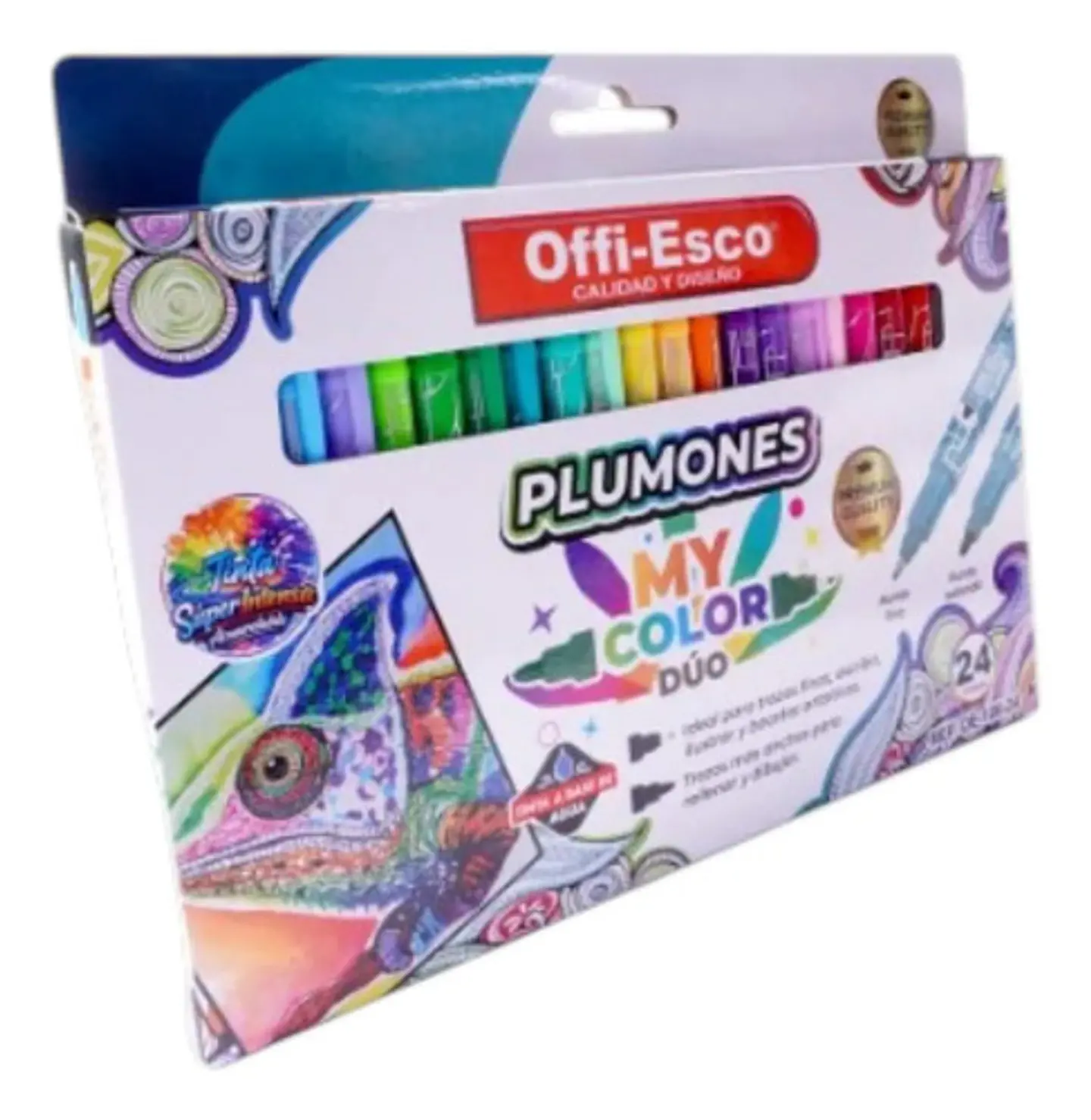 Plumones Duo Doble Punta Fina Y Gruesa Colorear Offiesco X24 2