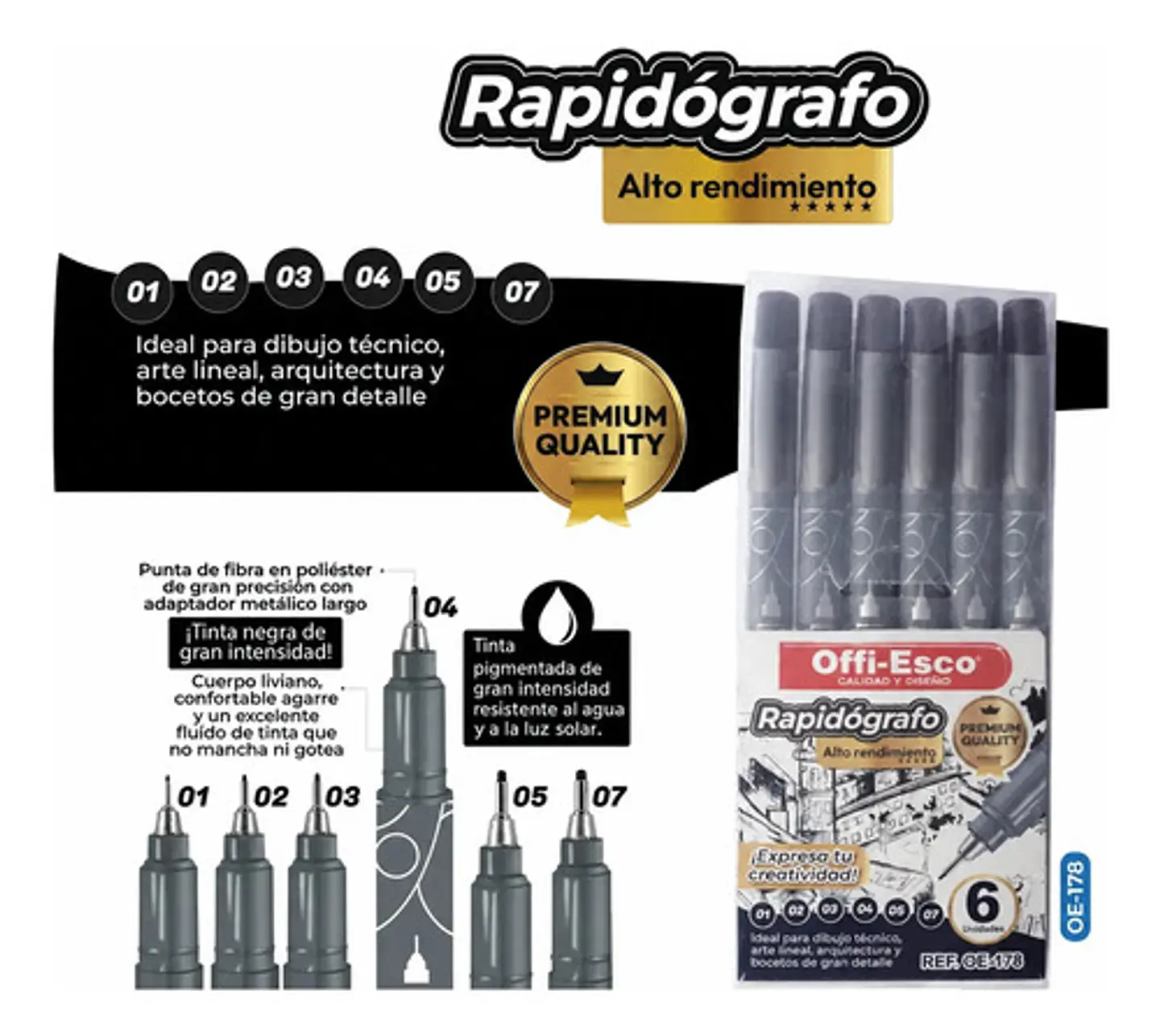 Rapidografo X 6  Offi-esco Oe-178 Escolar  Caja Plástica 4