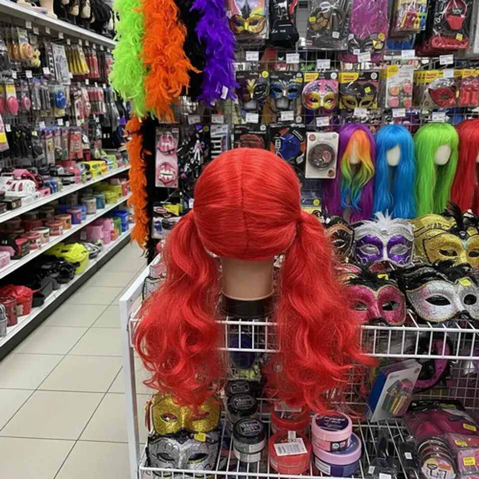 Peluca Roja Larga Dos Coletas Onduladas Disfraz Halloween 1