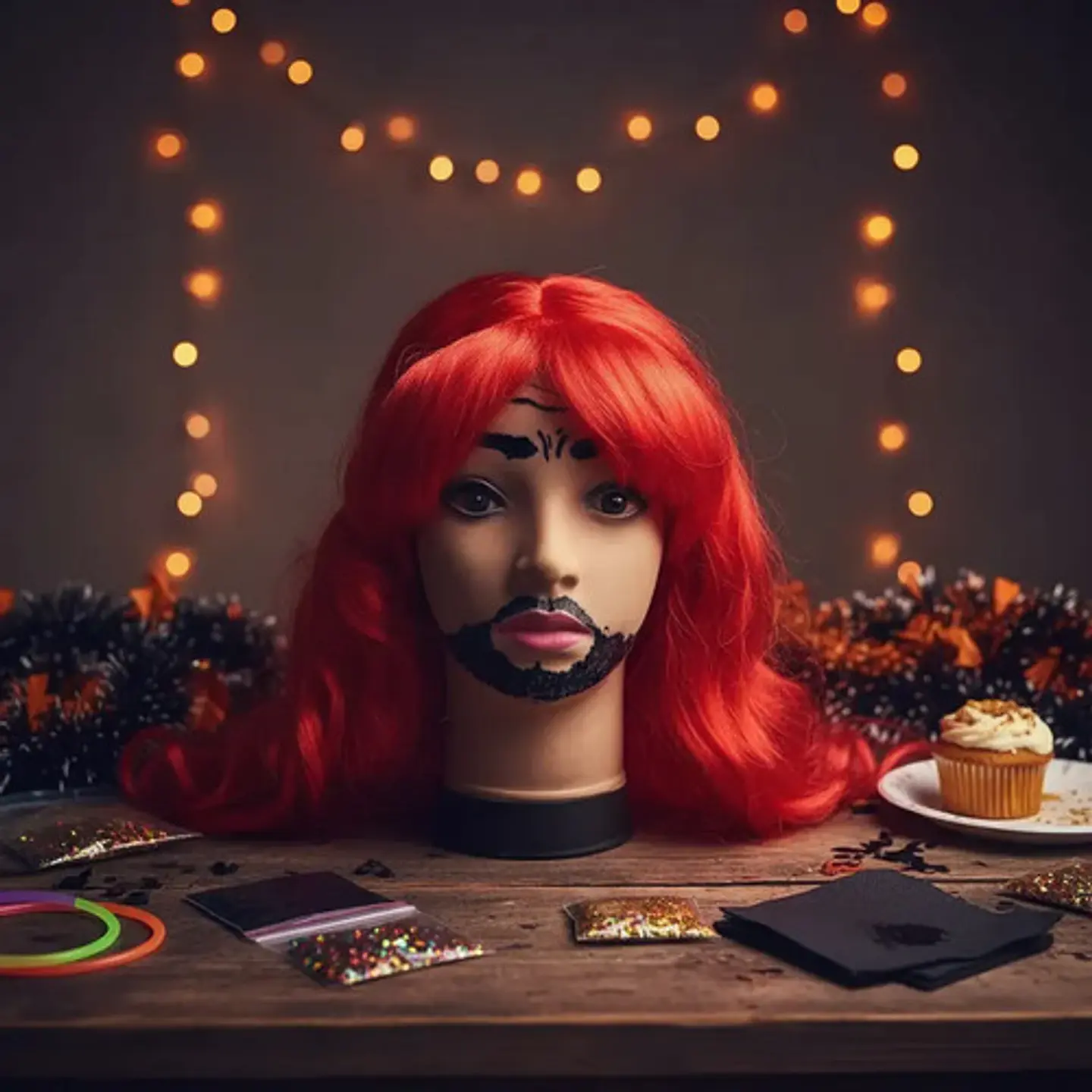 Peluca Roja Larga Dos Coletas Onduladas Disfraz Halloween 3