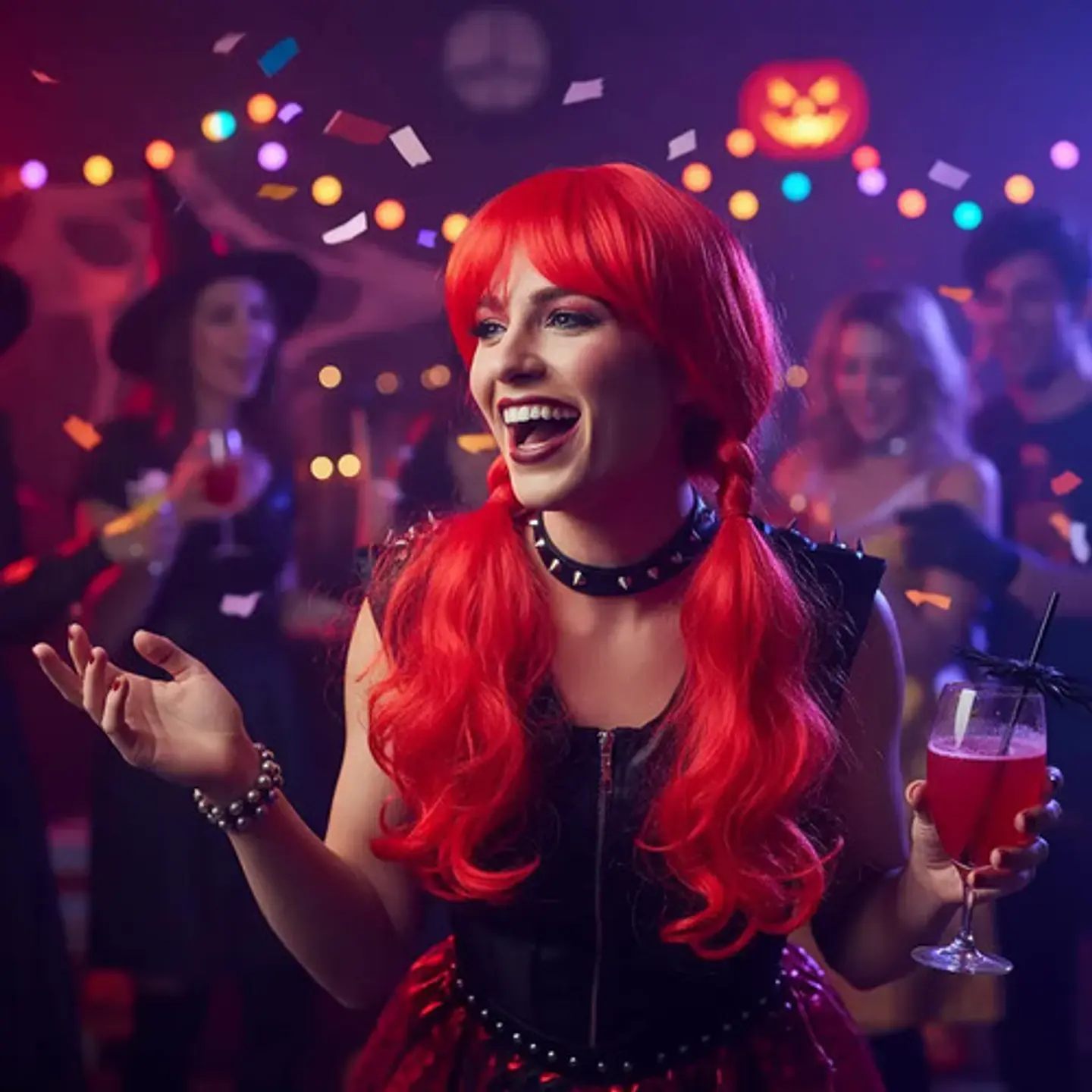Peluca Roja Larga Dos Coletas Onduladas Disfraz Halloween 4
