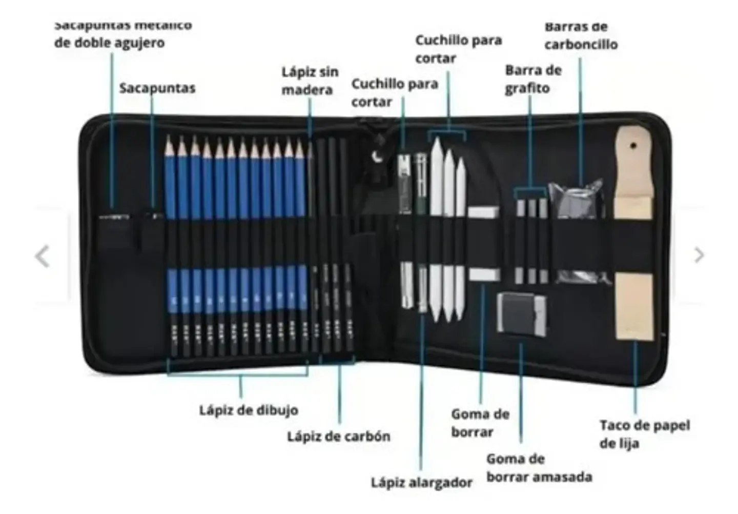 Kit De Dibujo Macro 37 Piezas Lápices Grafito Trazo Negro 4