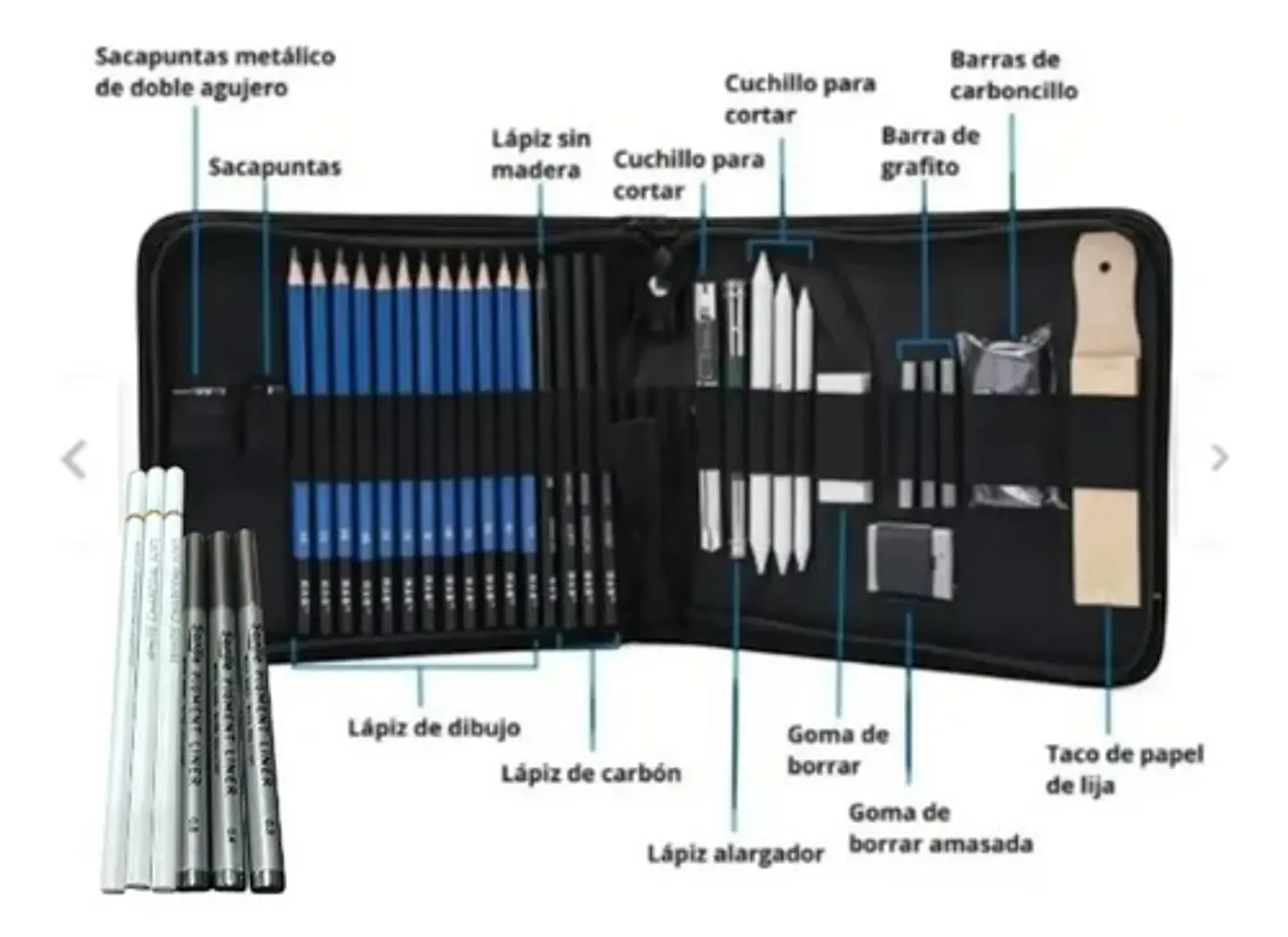 Kit De Dibujo Macro 37 Piezas Lápices Grafito Trazo Negro 5