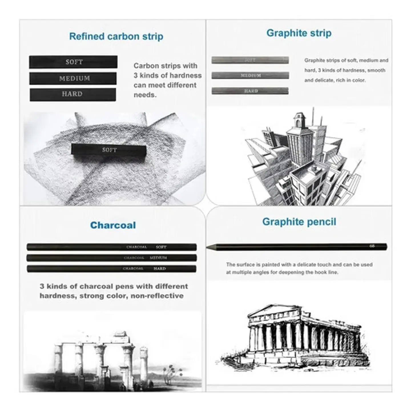 Kit De Dibujo Macro 37 Piezas Lápices Grafito Trazo Negro 6
