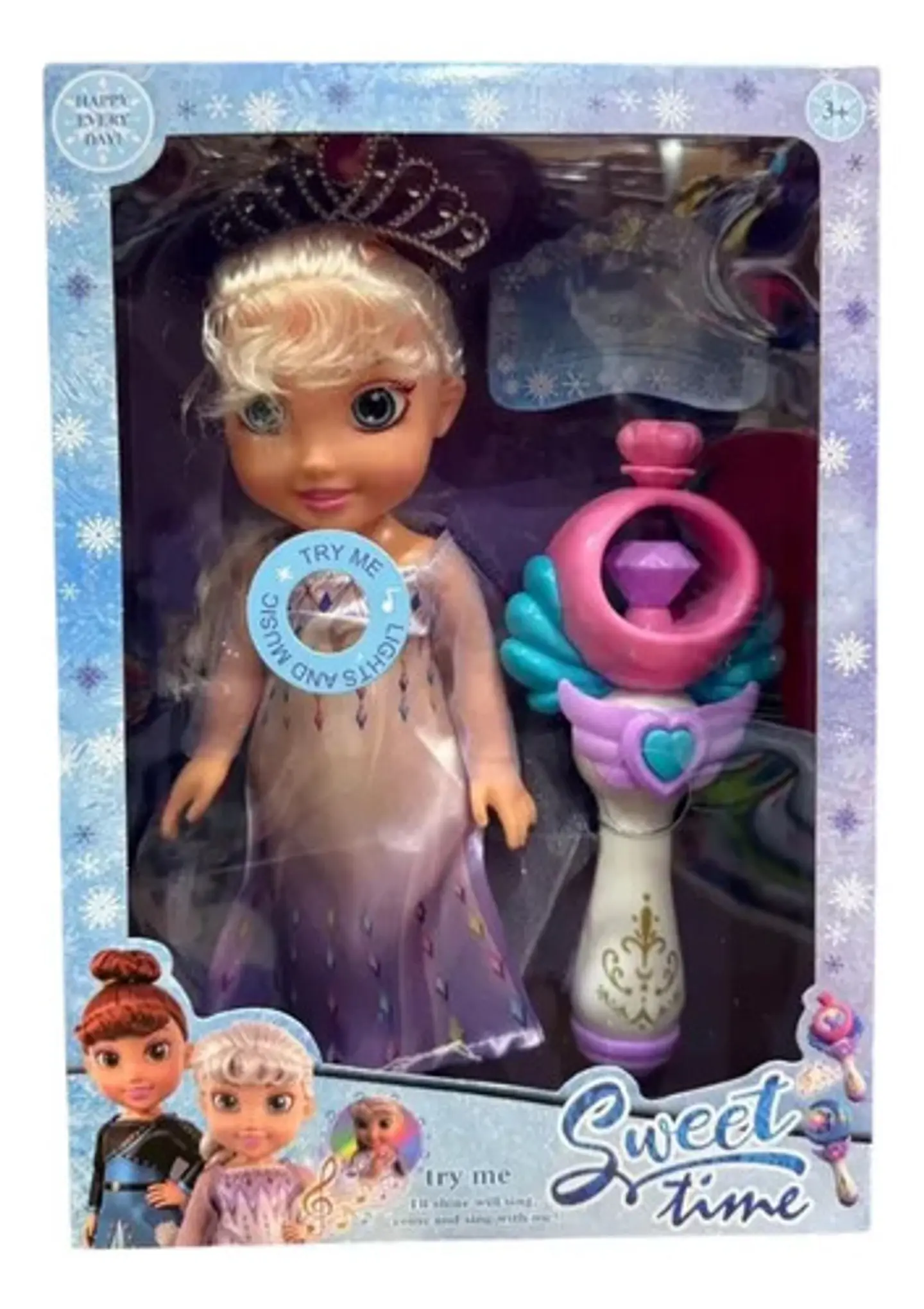 Muñeca Princesa Elsa Vestido Morado Varita Mágica Sonidos 3