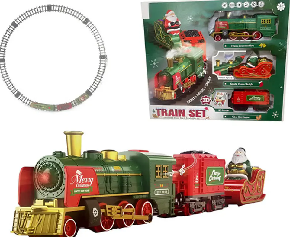 Tren Navideño Luces Sonidos Vapor 2 Vagones Arbol Carga Usb 1