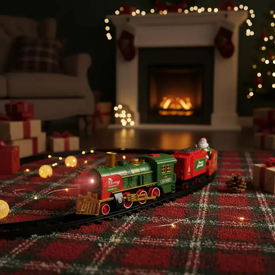 Tren Navideño Luces Sonidos Vapor 2 Vagones Arbol Carga Usb 4
