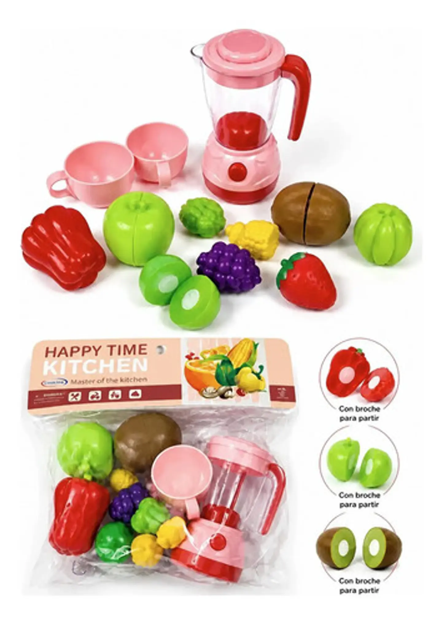 Juego De Cocina Happy Time Con Licuadora Y Frutas De Velcro 1