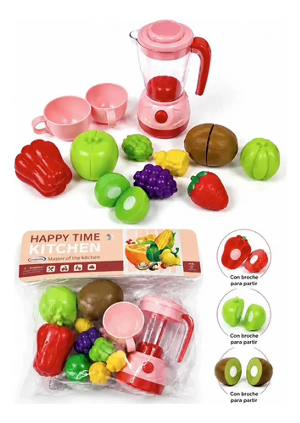 Juego De Cocina Happy Time Con Licuadora Y Frutas De Velcro 1