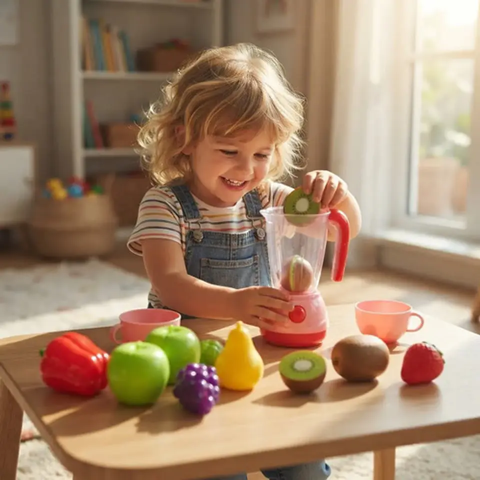 Juego De Cocina Happy Time Con Licuadora Y Frutas De Velcro 3