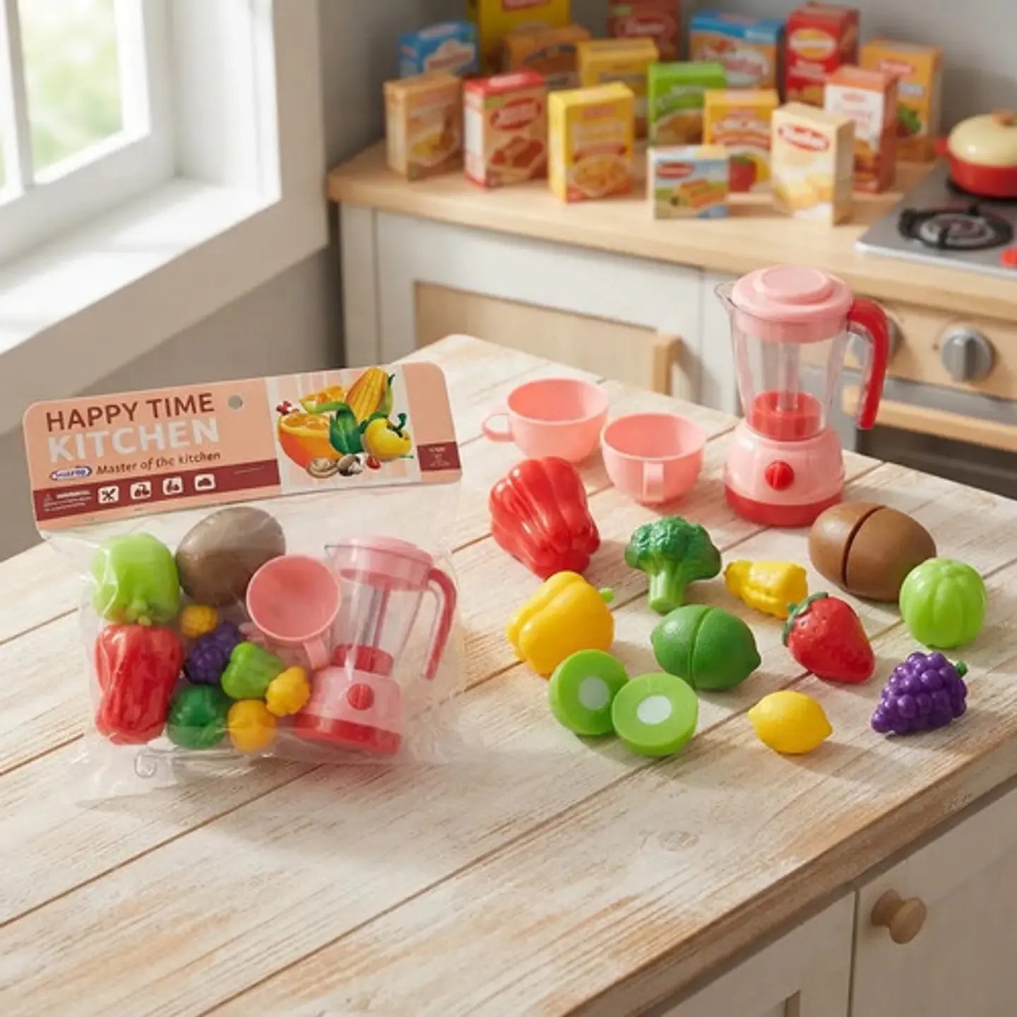 Juego De Cocina Happy Time Con Licuadora Y Frutas De Velcro 4