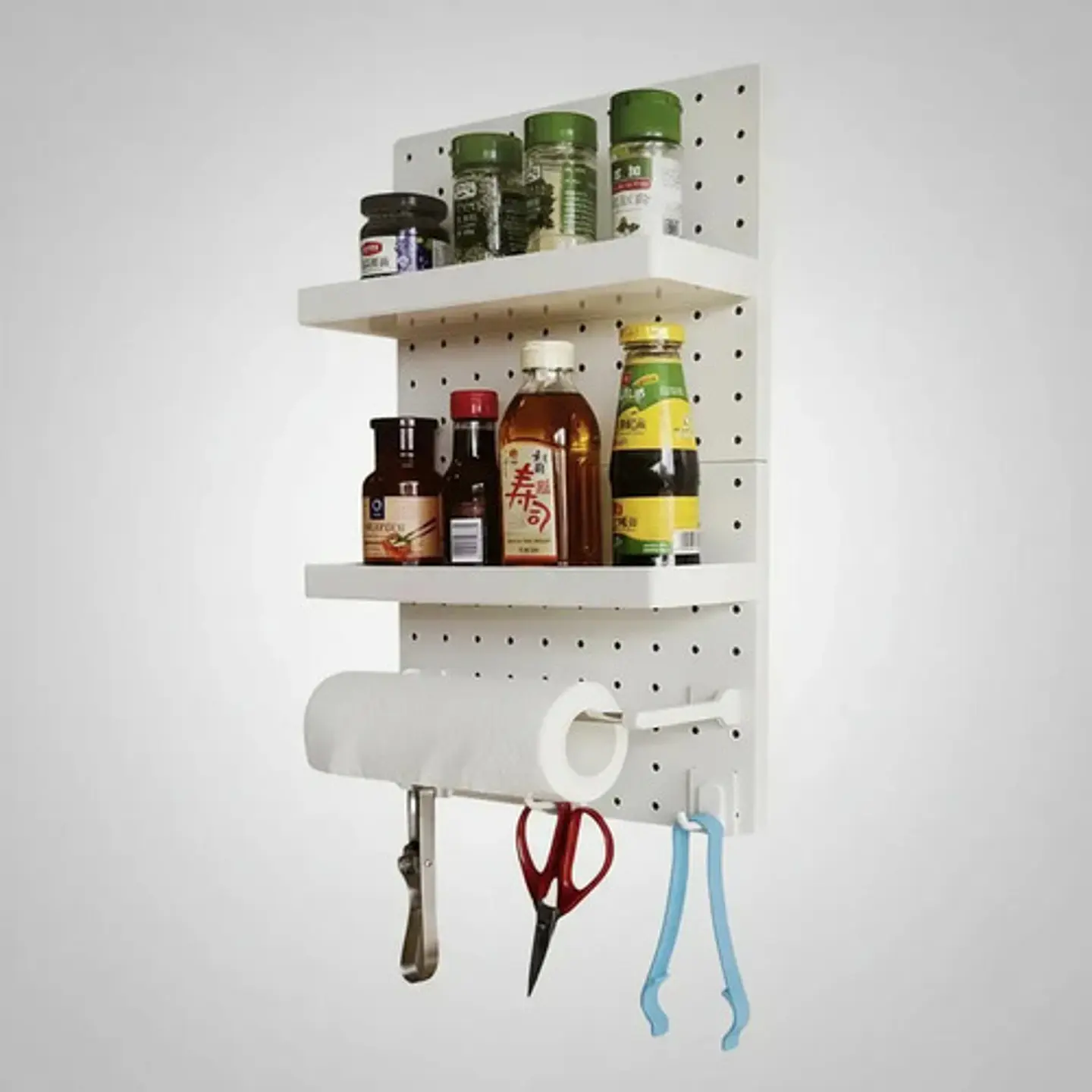 Organizador De Cocina De Pared Con Repisas Y Portarrollos Blanco 1
