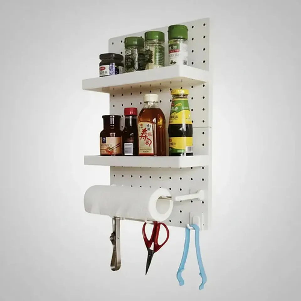 Organizador De Cocina De Pared Con Repisas Y Portarrollos Blanco 1