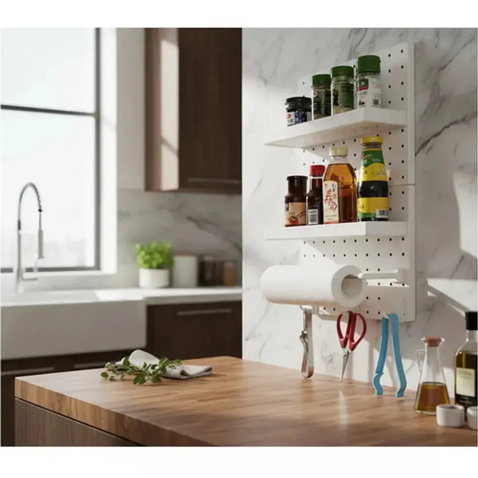 Organizador De Cocina De Pared Con Repisas Y Portarrollos Blanco 2