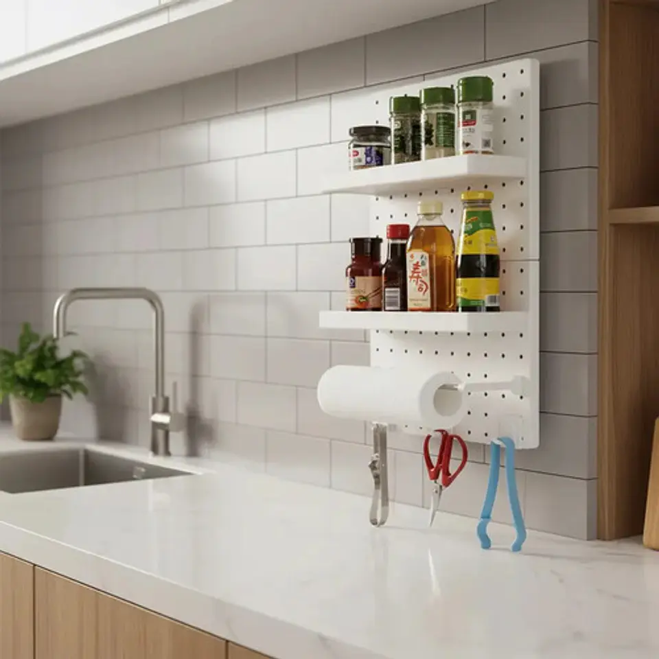 Organizador De Cocina De Pared Con Repisas Y Portarrollos Blanco 3