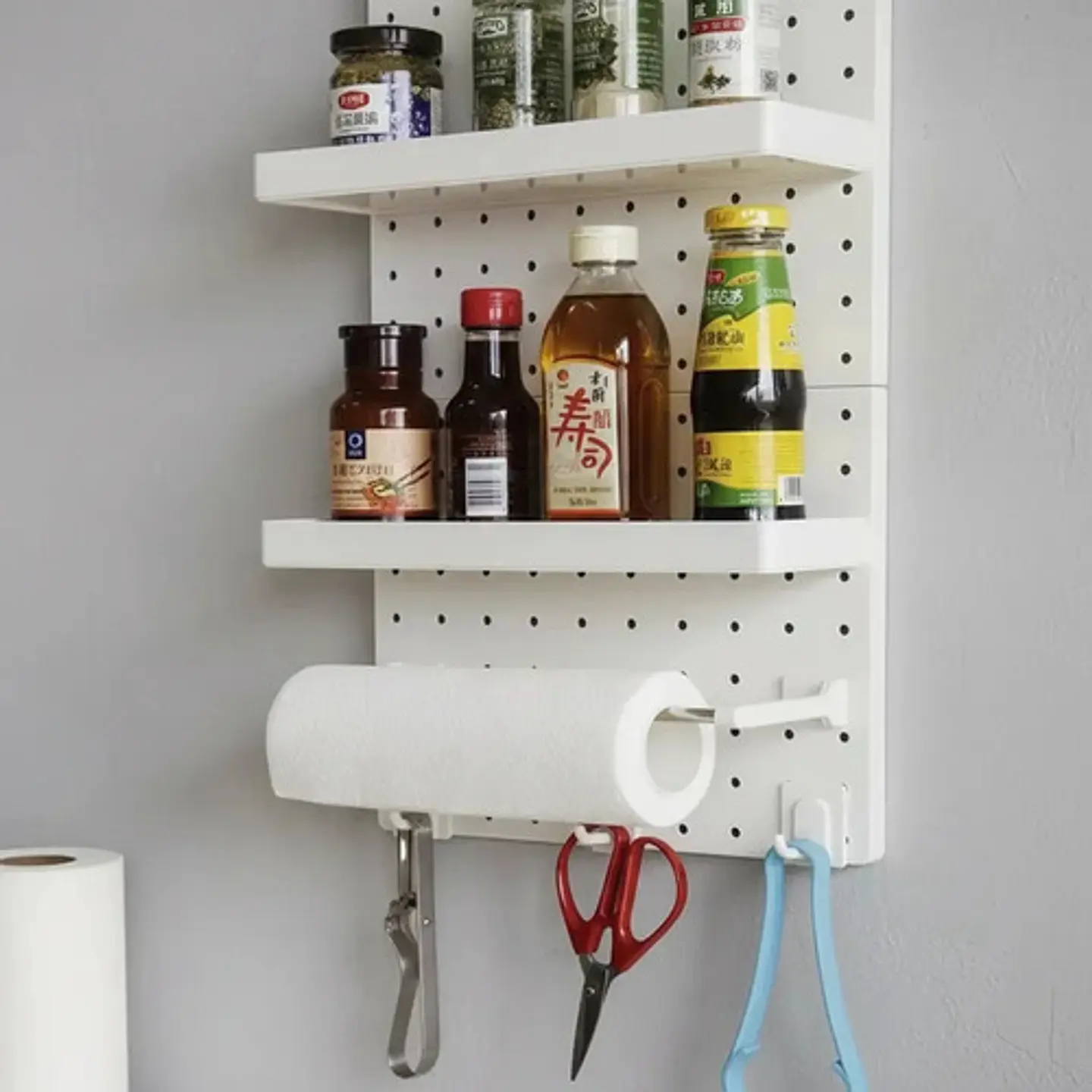 Organizador De Cocina De Pared Con Repisas Y Portarrollos Blanco 5